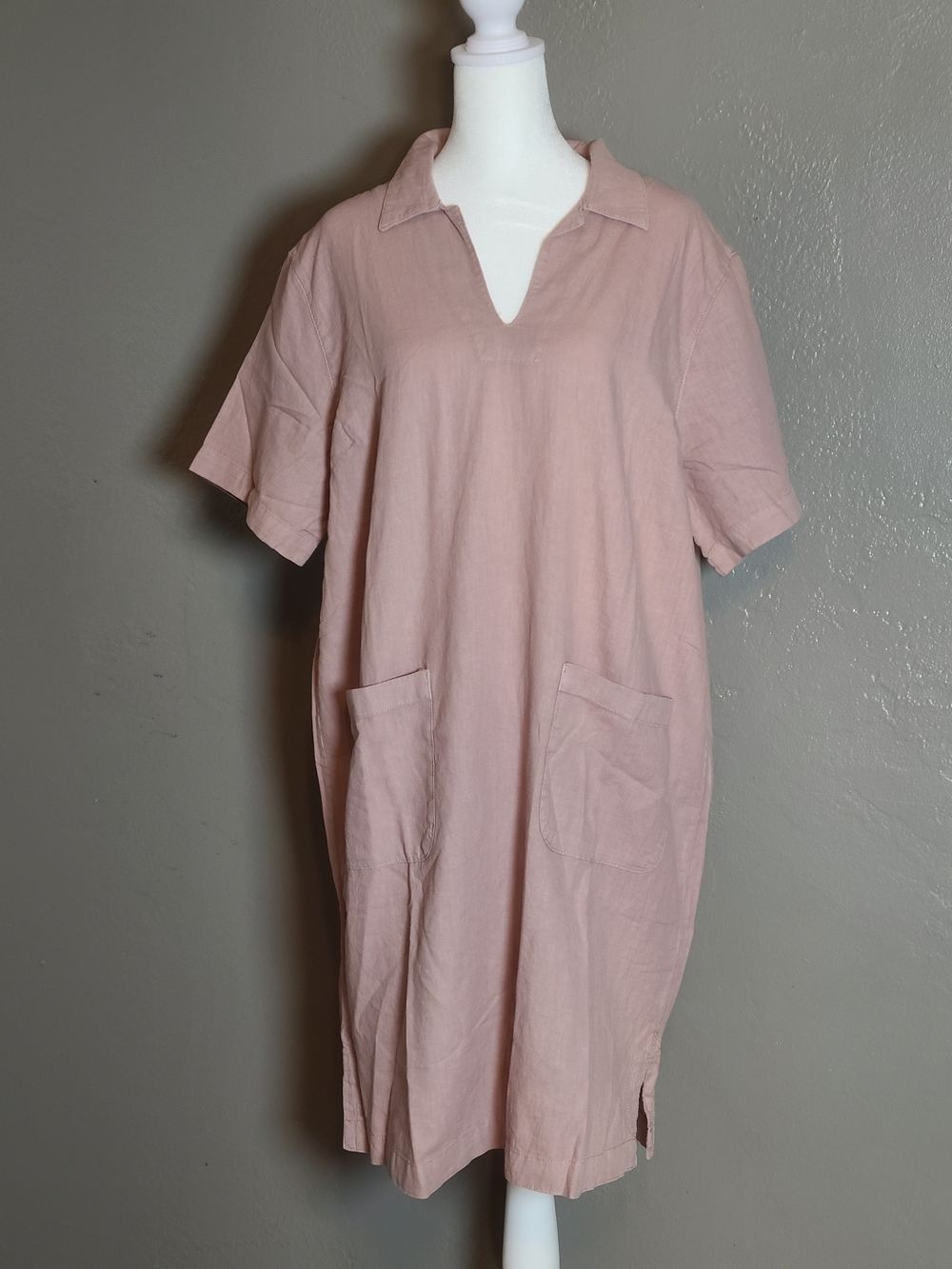 Dockers Blush Pink Womens XL V-Neck Linen Blend Stylish Dress - Picture 2 of 13